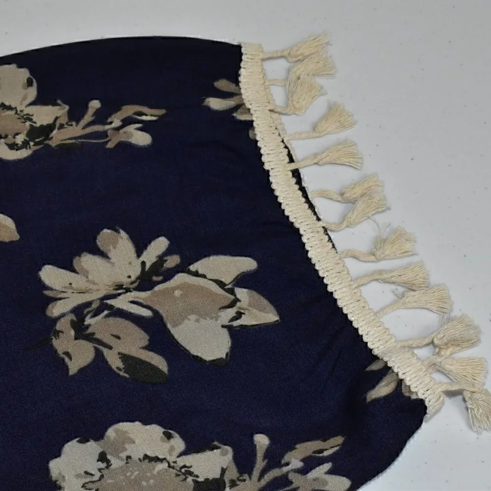 David and Young Boho Open Front Kimono Swimsuit Coverup Blue Floral Size OS
